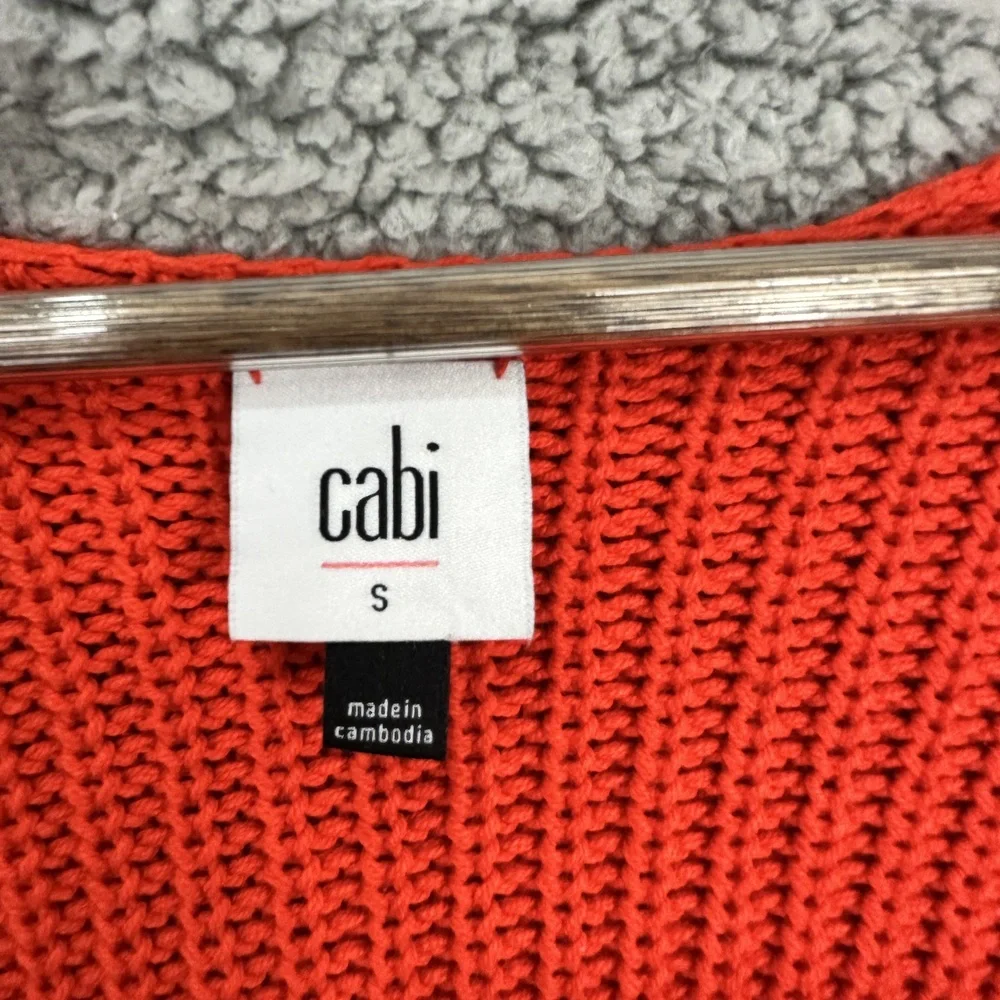 cabi Womens Small Sweater Red‎ Knit Short Sleeve Cap Sleeve V Neck Boho Preppy